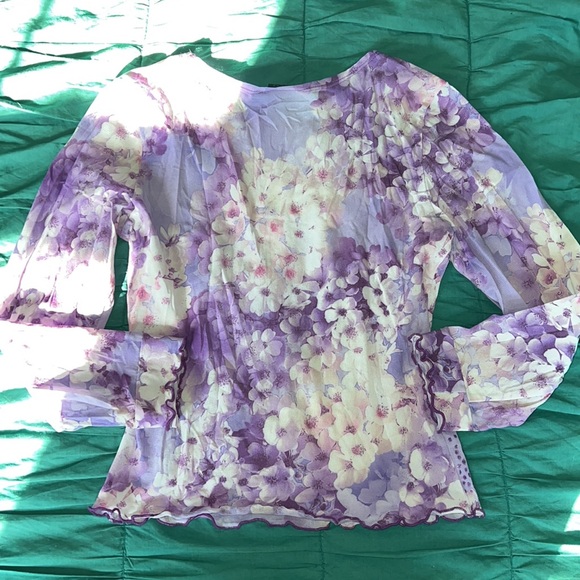 VINTAGE Anxiety Purple Floral Top Size Petite XS - Picture 5 of 6
